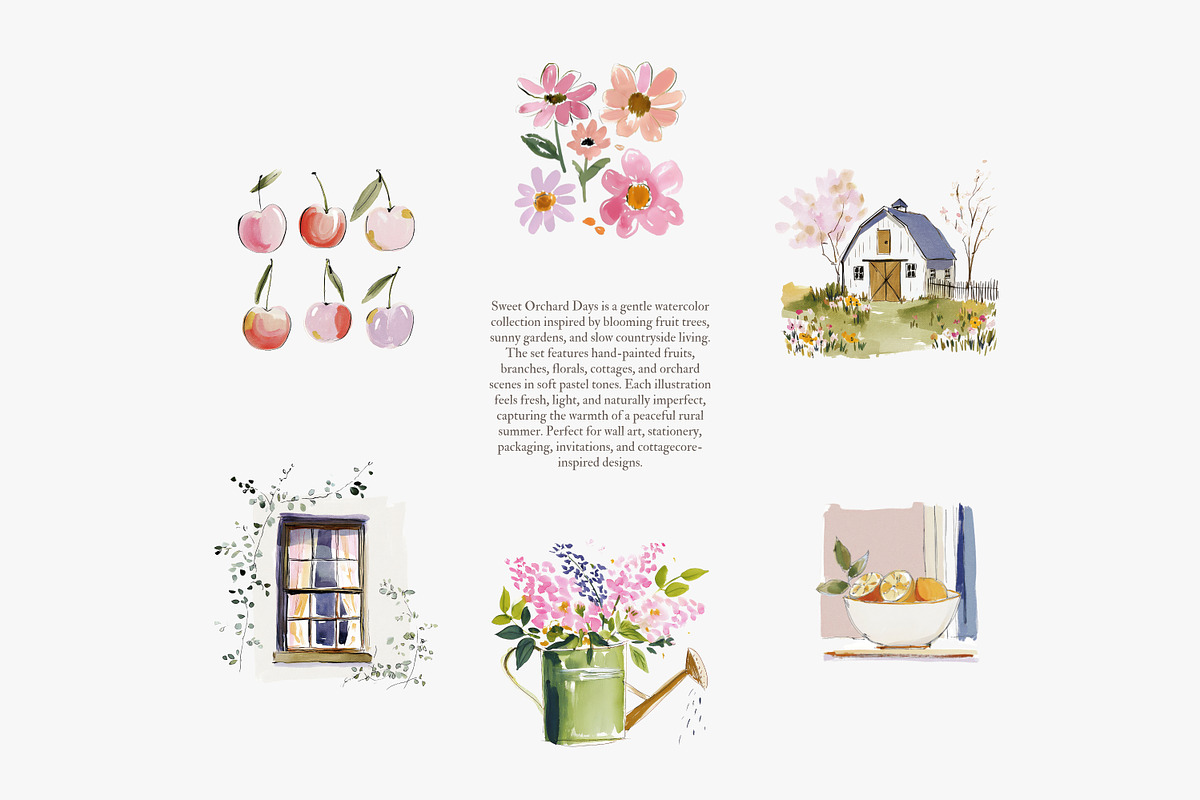 orchard watercolor clipart set, a Decorative Illustration by Patishop Art (Photo 6 of 9)