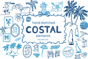 Blue coastal line art, sea clipart, an Object Graphic by Tani Kuzminka