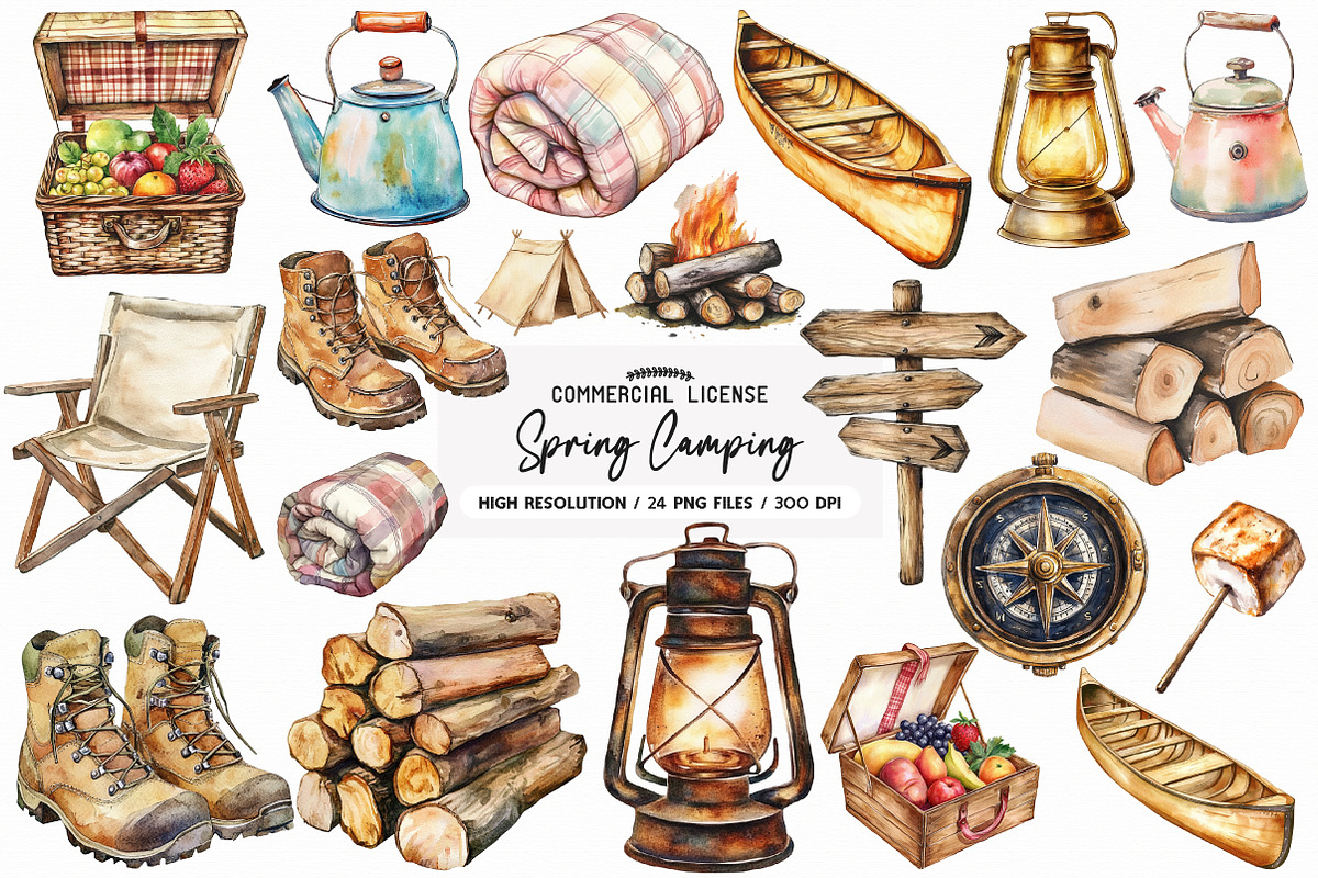 Vintage Spring Camping Clipart, an Illustration by SinaCreation (Photo 1 of 5)