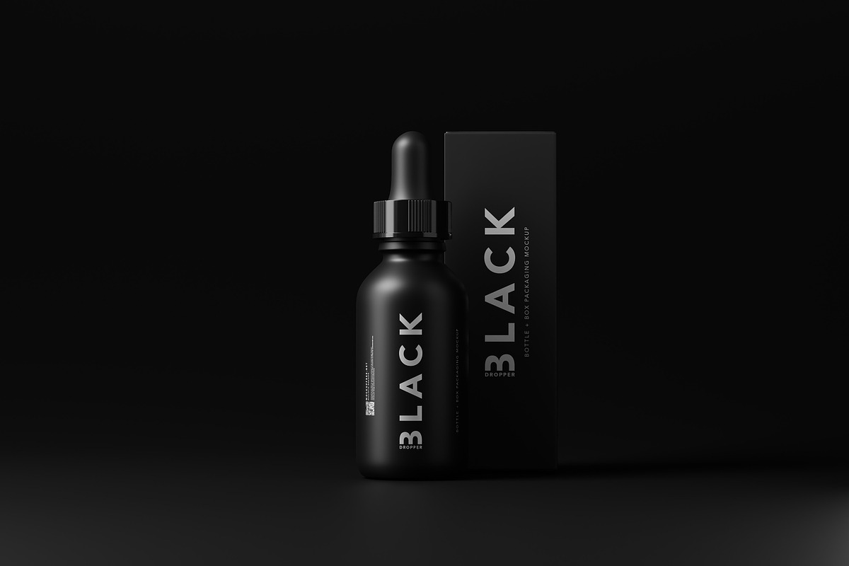 Black Dropper Bottle + Box Mockups, a Packaging Mockup by MockupFree.Net (Photo 2 of 10)