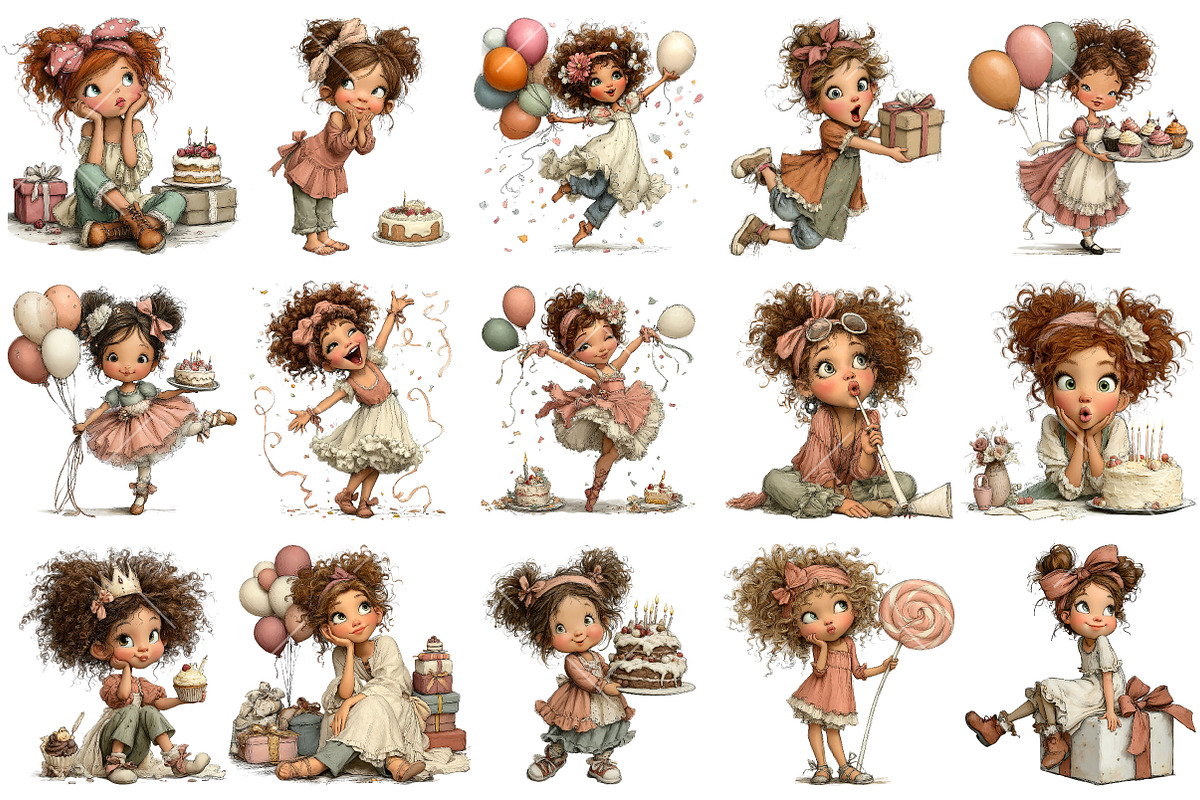 Whimsical Birthday Girl Clipart PNG, an Illustration by OK Design (Photo 3 of 6)