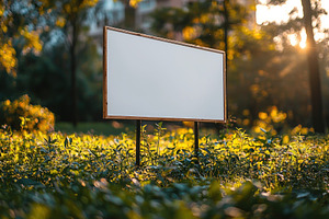 Blank wooden signboard standing in green meadow with morning sun, an Animal Photo by José Manuel Gelpi