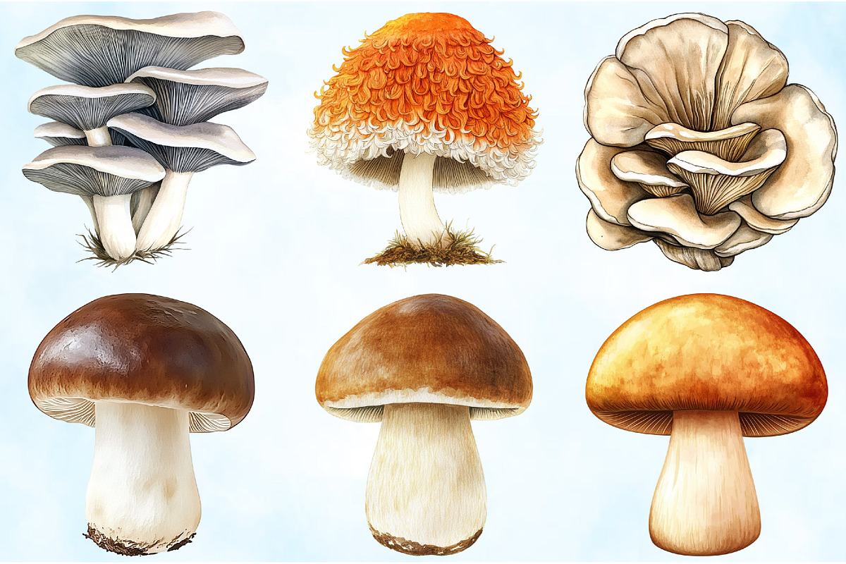 Watercolor Edible Mushrooms Clipart, an Illustration by Craft Nest (Photo 3 of 6)