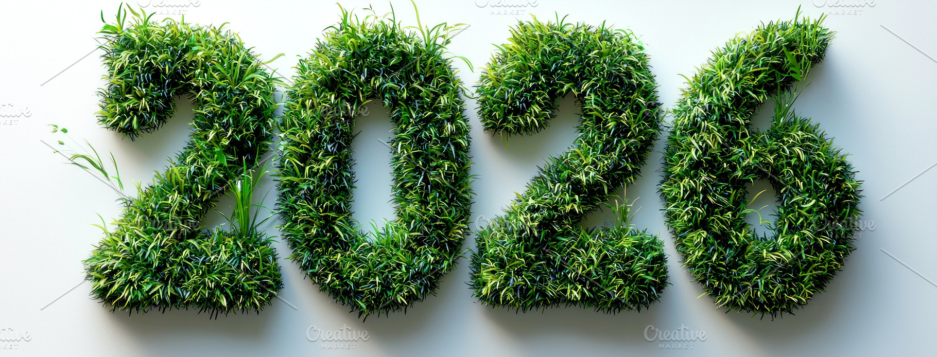 Lush green grass textured 2026 numbers on light background symbo, a Background Photo by José Manuel Gelpi
