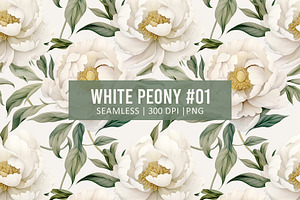 WHITE PEONY Seamless Pattern 01