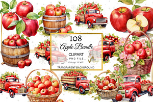 Apple Clipart Bundle, Watercolor PNG