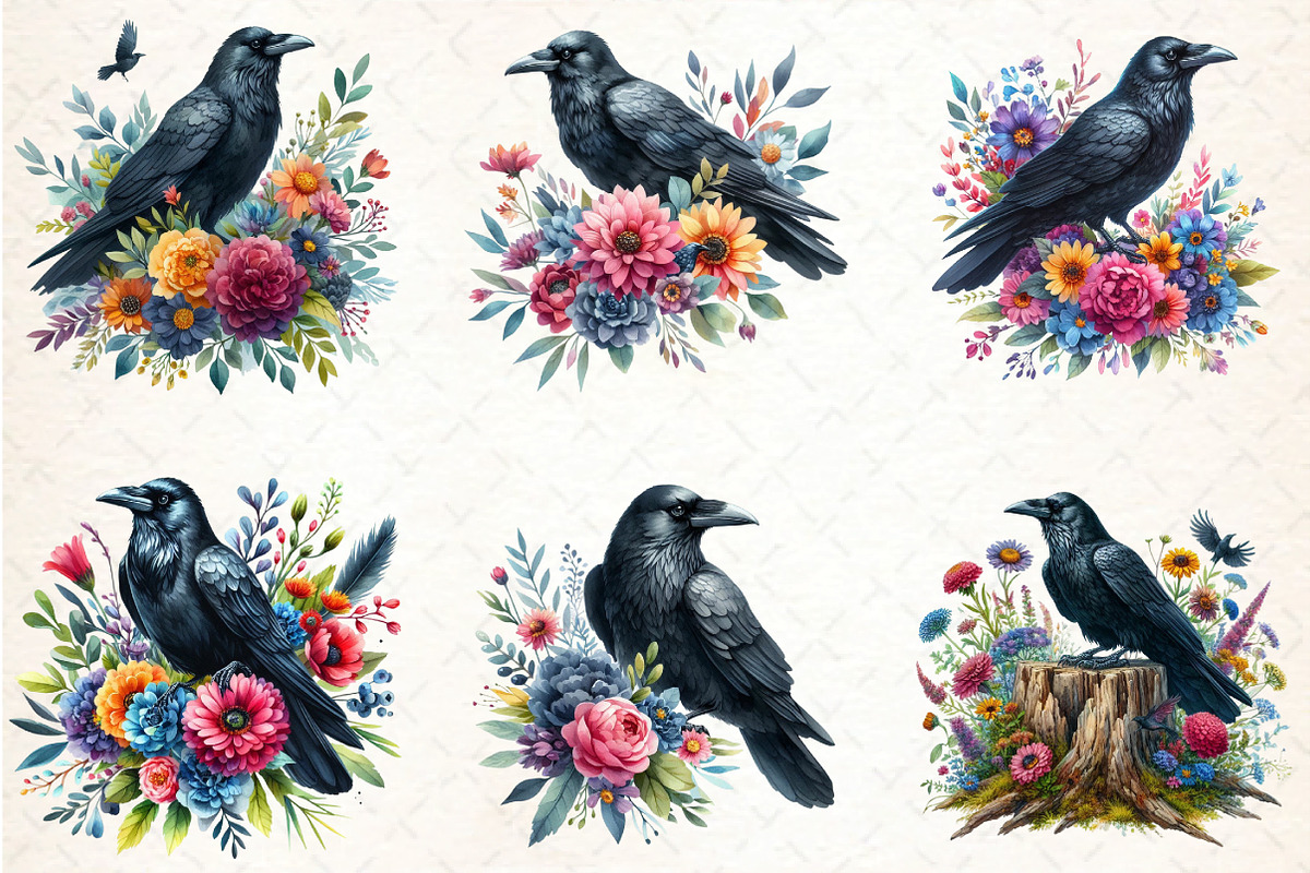 Watercolor Black Raven Clipart, an Illustration by DreamCafeArt (Photo 3 of 7)