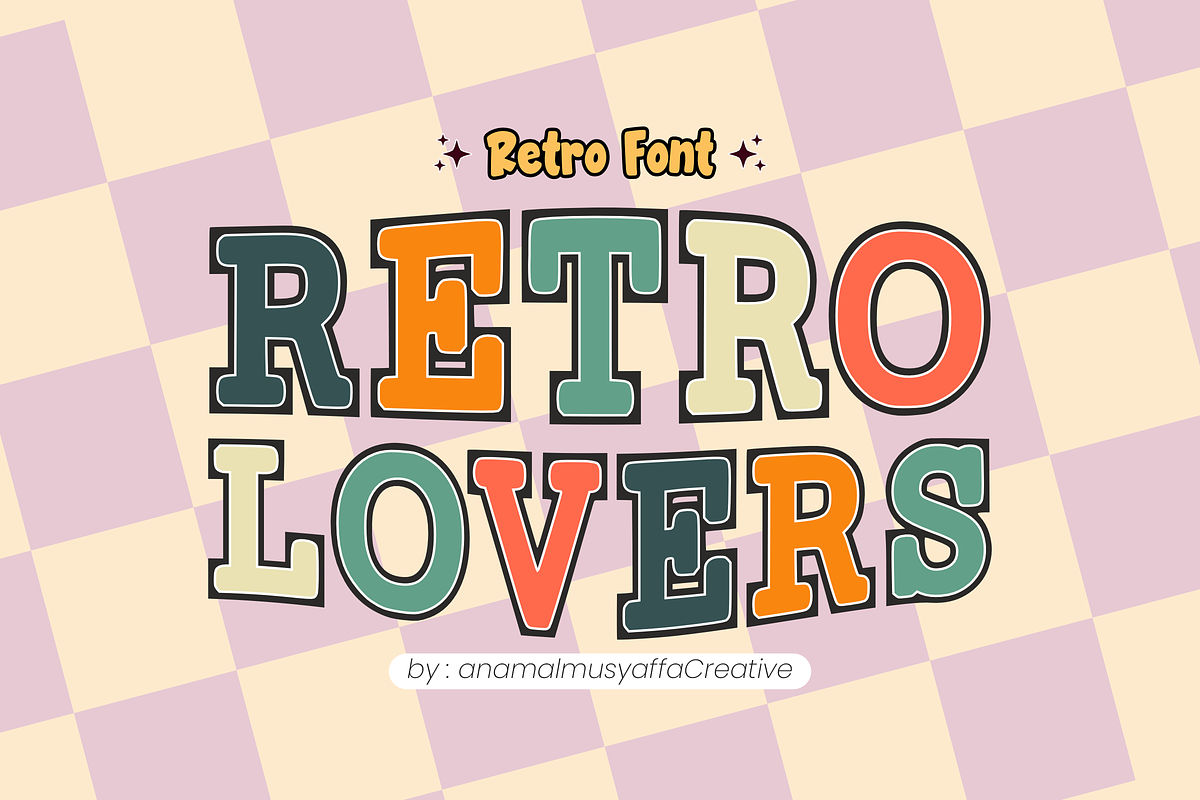 Retro Lovers - Retro Display Font, a Slab Serif Font by KiddoGlyphs Studio (Photo 1 of 3)