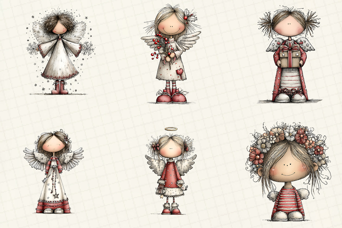 whimsical Christmas Angel Clipart, an Illustration by DreamCafeArt (Photo 4 of 5)
