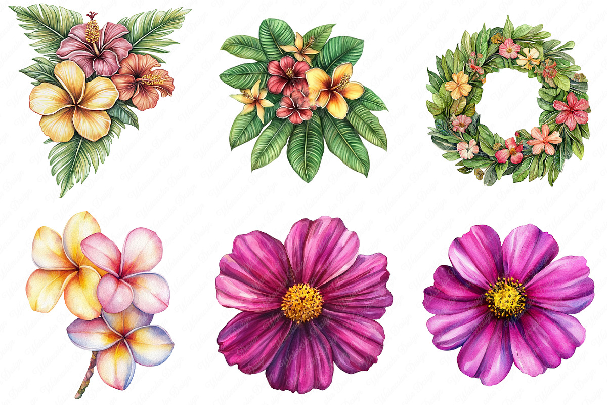 Bright Summer Flower Clipart, an Illustration by Watercolor design (Photo 4 of 11)