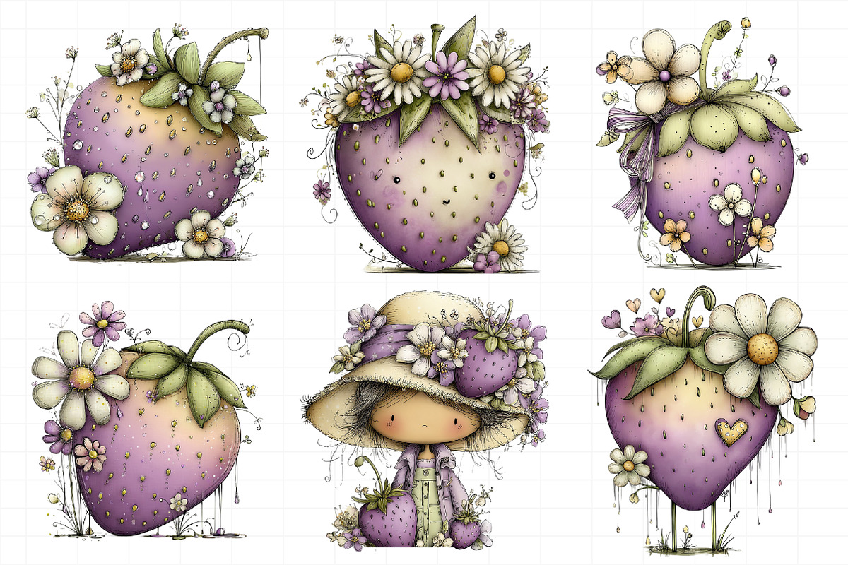 Whimsical Spring Strawberry Clipart, an Illustration by Daily.Designs (Photo 5 of 7)