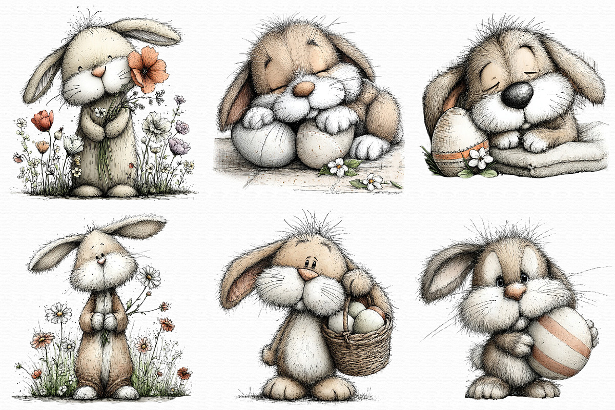 Vintage Easter Spring Bunny Clipart, an Illustration by Libby Wishes (Photo 2 of 8)