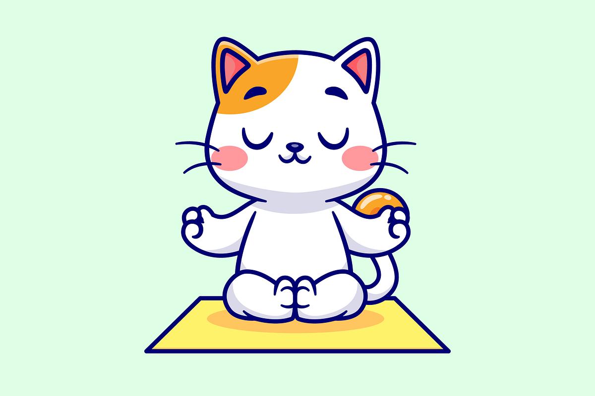 Cute Cat Meditation Yoga On Mattress, an Animal Illustration by Catalyst Labs