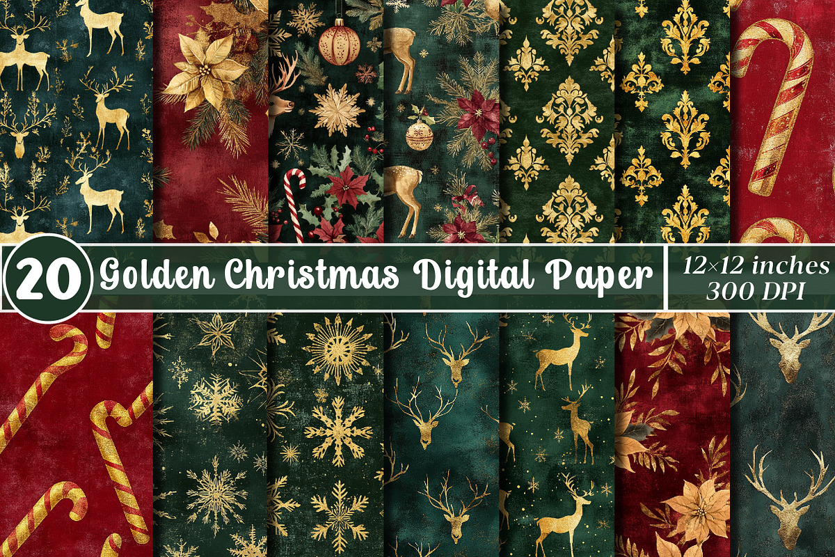 Golden Christmas Digital Papers, a Texture Graphic by SinaCreation (Photo 1 of 5)