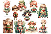 Christmas Cute Bookworm Clipart, a Person Illustration by GlamArtZhanna (Thumbnail 2 of 5)