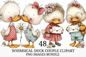 Whimsical Duck Couple Clipart, an Illustration by Craft Nest