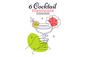 6 Cocktail Vector Illustration