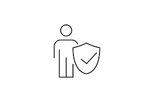 Man with shield line icon, an Outline Icon by Saggitarius