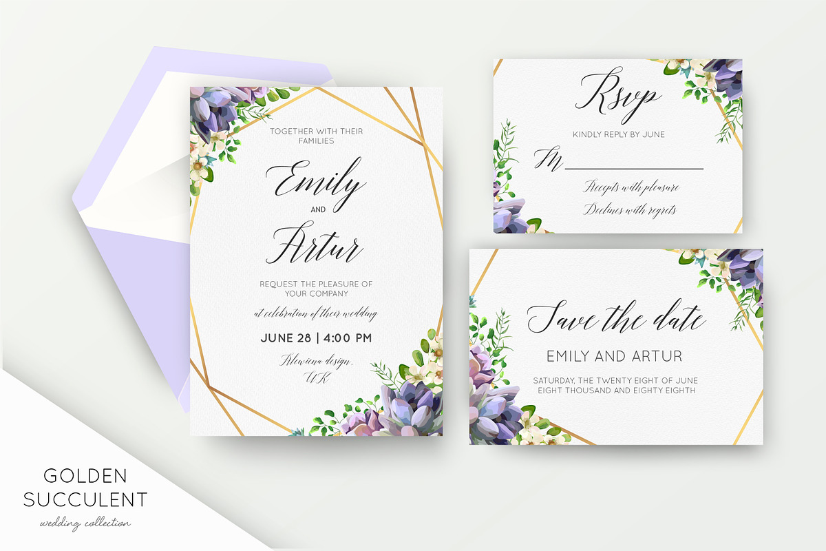 Wedding suite - Golden Succulent, an Invitation Template by Alewiena (Photo 1 of 4)