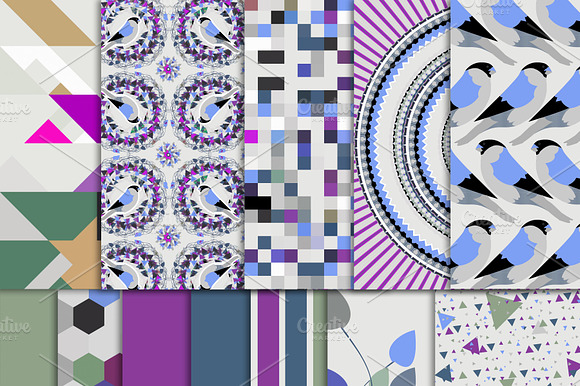 Purple Bird Pattern Digital Paper