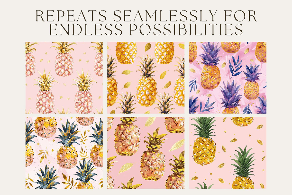 8 Pink Pineapple Seamless Patterns, a Pattern Graphic by Inknfolly