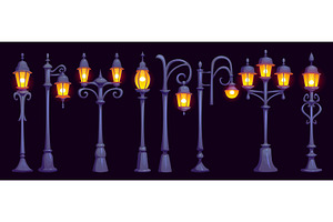 Cartoon old light post streetlight, an Object Illustration by Vector Tradition