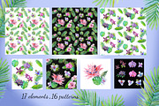 Watercolor pink tropical flowers., an Illustration by yulia.sukhanova (Thumbnail 3 of 4)