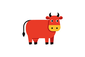 Cheerful red cow cartoon character i, an Illustration by designvectx