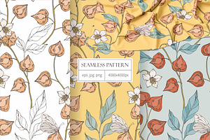 Seamless pattern with physalis