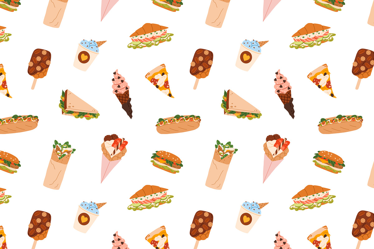 Street fast food seamless patterns, a Pattern Graphic by Good Studio (Photo 2 of 6)