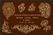 Flower Elements in Mehndi style, a Decorative Illustration by Katika Shop (Thumbnail 2 of 2)