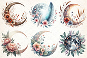 Watercolor Boho Moon Floral Clipart, an Illustration by DreamCafeArt (Thumbnail 3 of 5)