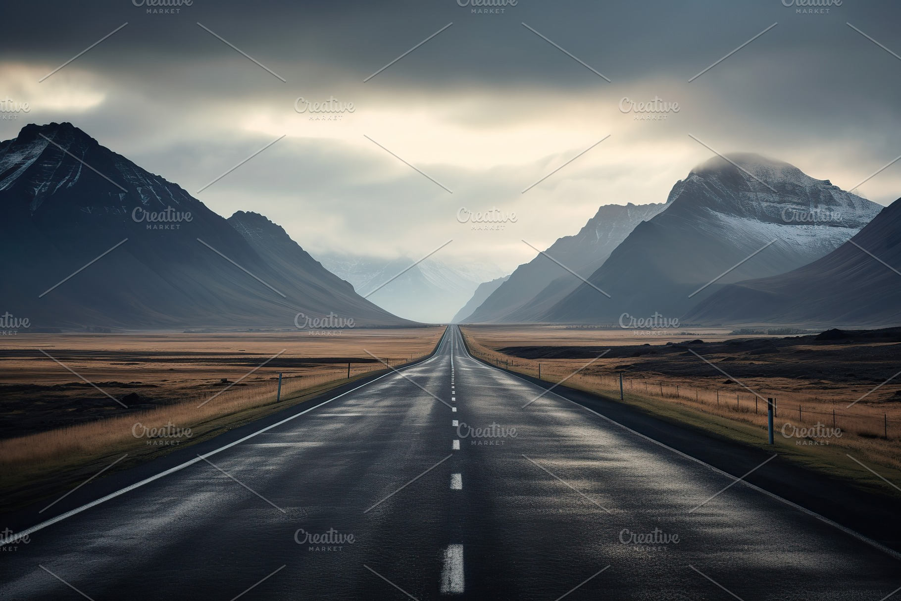 Empty asphalt road with mountains in the distance and cloudy sky, a Background Photo by AlyaAnd