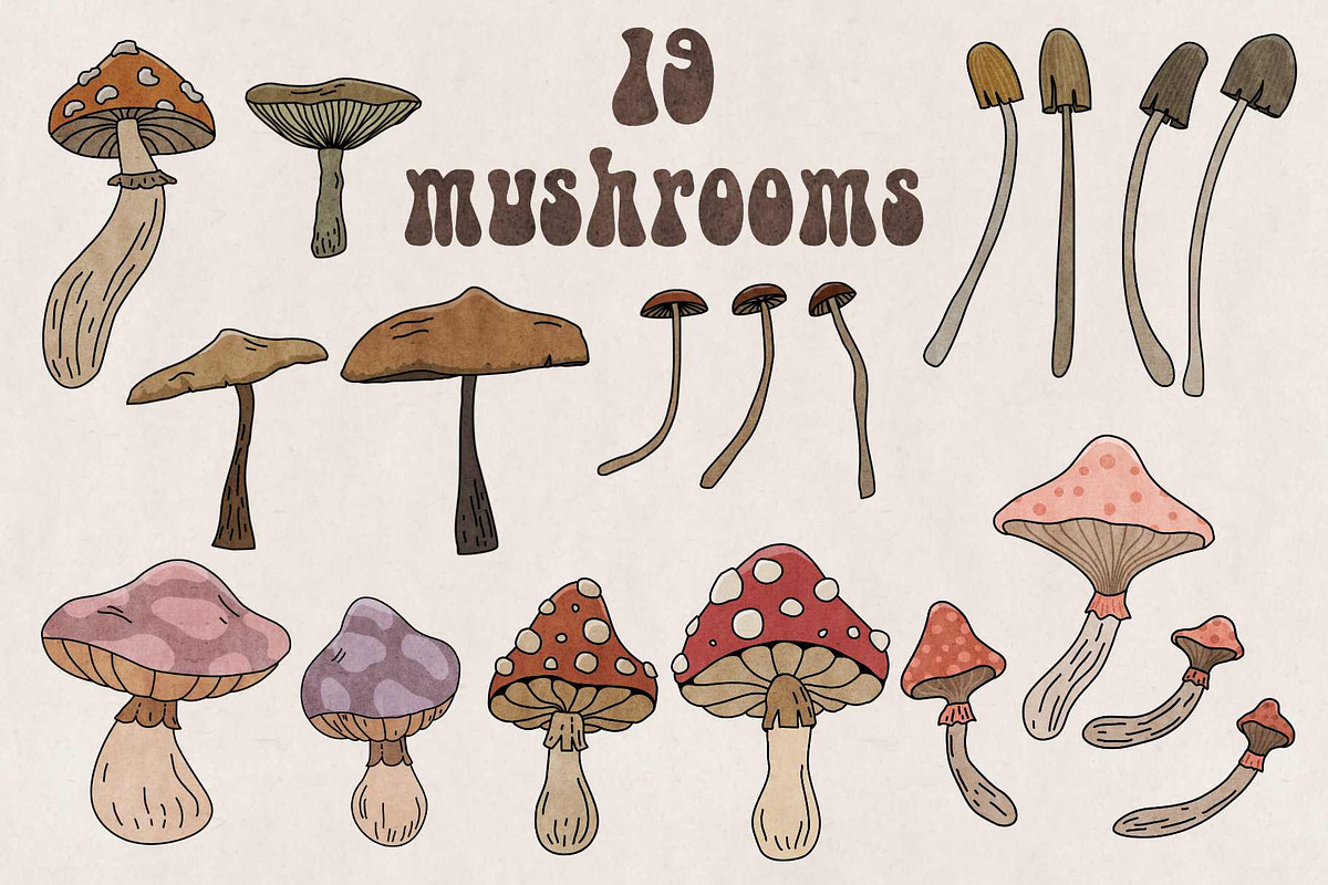 Retro magic mushrooms & eyes set, an Illustration by marie dricot (Photo 2 of 5)