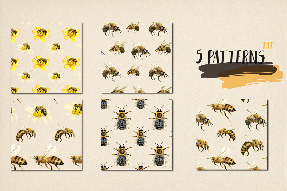 Watercolor honey bees, an Illustration by Onceli*art (Photo 4 of 7)