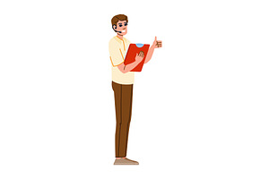 Male call center agent holding, a Person Illustration by pikepicture