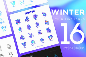 Winter | 16 Thin Line Icons Set, an Outline Icon by Alex Blogoodf