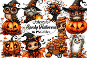 Watercolor Spooky Halloween Clipart, an Animal Illustration by SVGArt (Thumbnail 1 of 3)