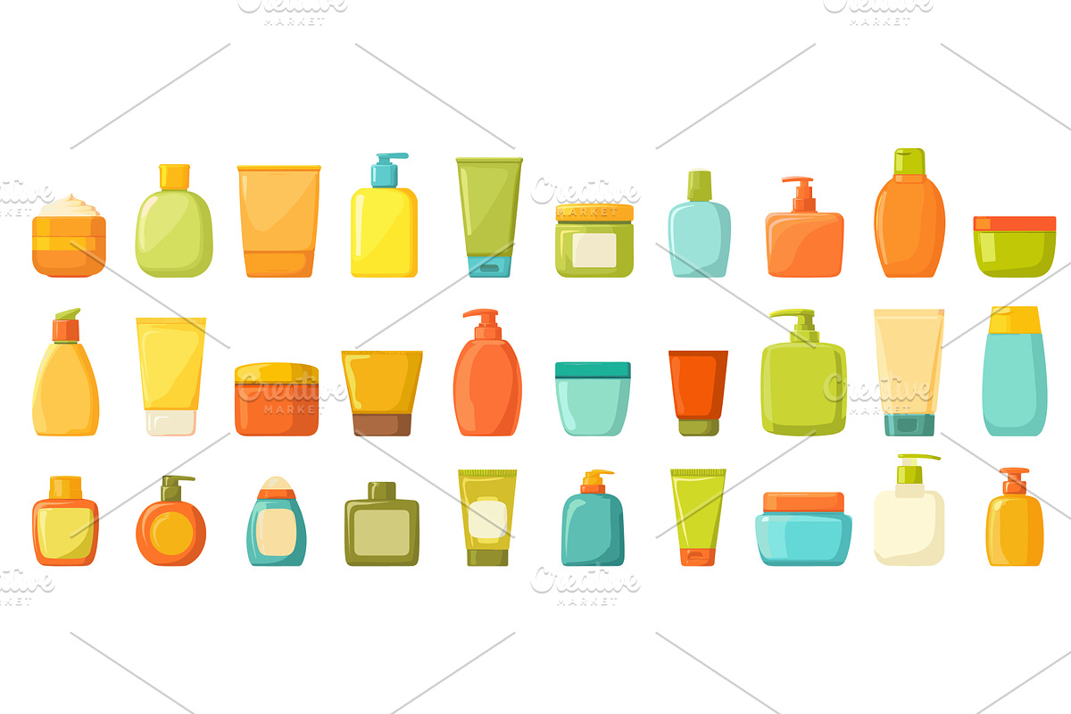 cosmetic bottle cartoon set. Yellow, an Object Illustration by Stock-Smart-Start