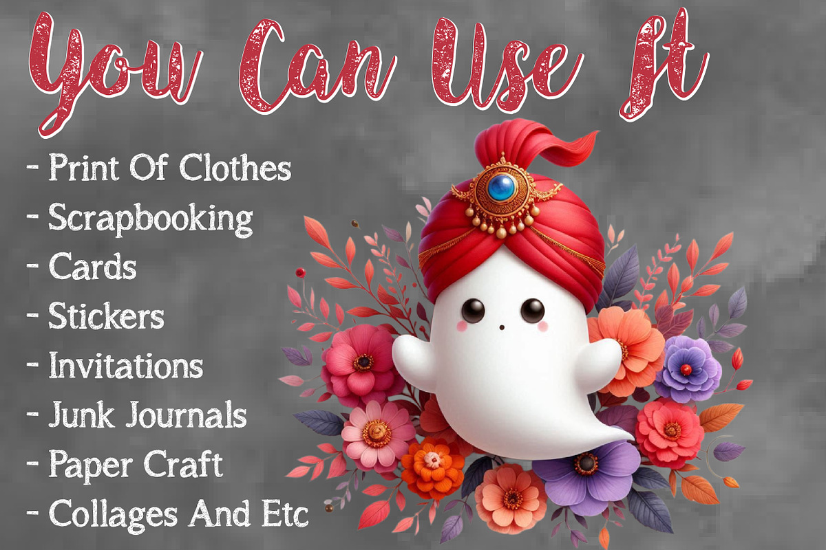 Halloween Ghost With Flower Clipart, a Seasonal Illustration by Craft Nest (Photo 5 of 5)