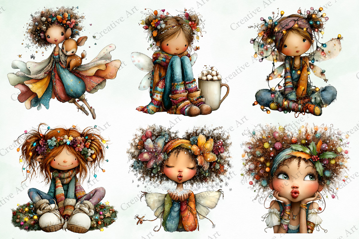 Whimsical Christmas Fairy Clipart, an Illustration by Creative Art (Photo 5 of 10)