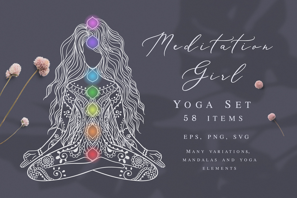 58 items. Meditation Girl set, a Decorative Illustration by anvinoart (Photo 1 of 12)