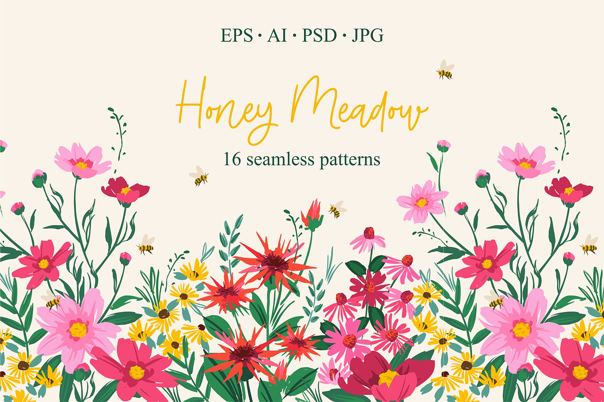 Honey Meadow. 16 seamless patterns, a Pattern Graphic by Nadia Grapes (Photo 1 of 7)