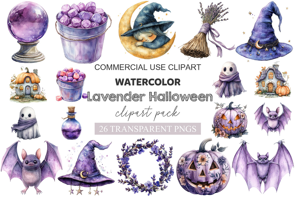 Lavender Halloween Clipart, a Work Illustration by cherrydesign (Photo 1 of 3)