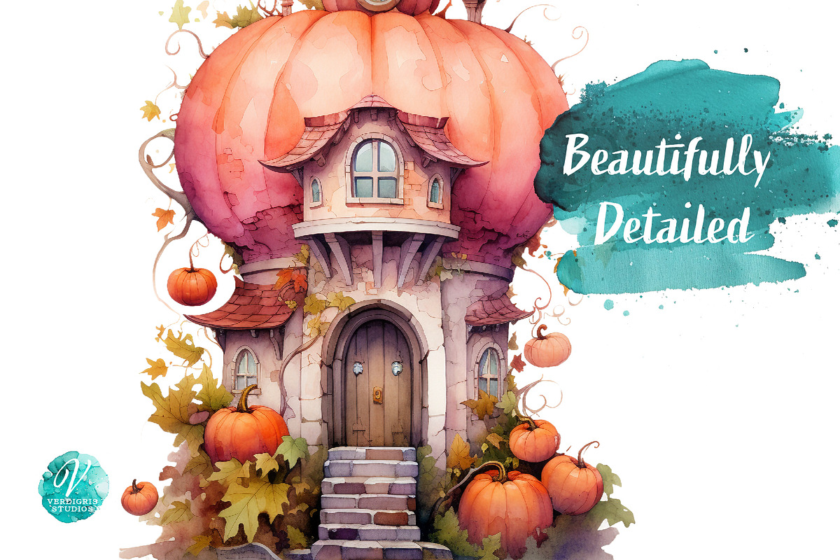Watercolor Pumpkin House, a Seasonal Illustration by Verdigris Studios (Photo 3 of 3)