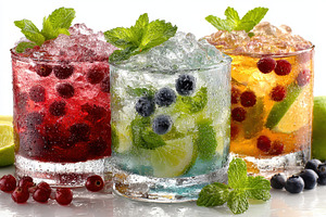 Refreshing fruit cocktails with ice, a Photo by Pixeness Studio