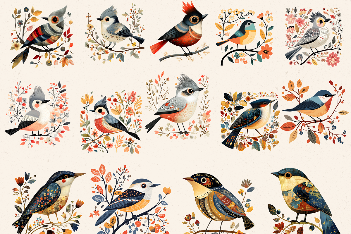 NORTH AMERICA FOLK ART BIRDS CLIPART, an Animal Illustration by Daring Digies (Photo 3 of 10)