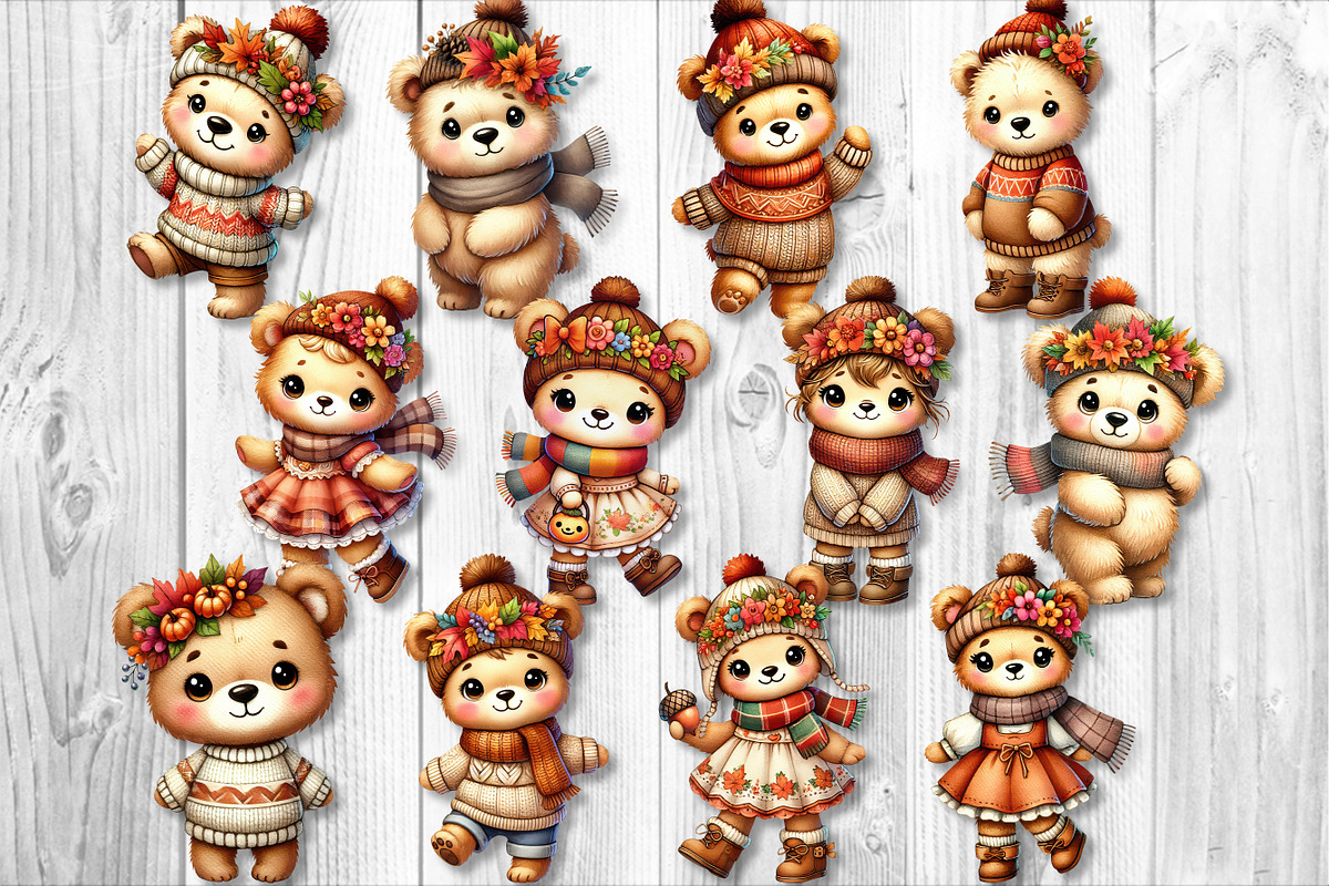 Cute Autumn Bear Clipart Sublimation, a Seasonal Illustration by V Design Creator (Photo 7 of 7)