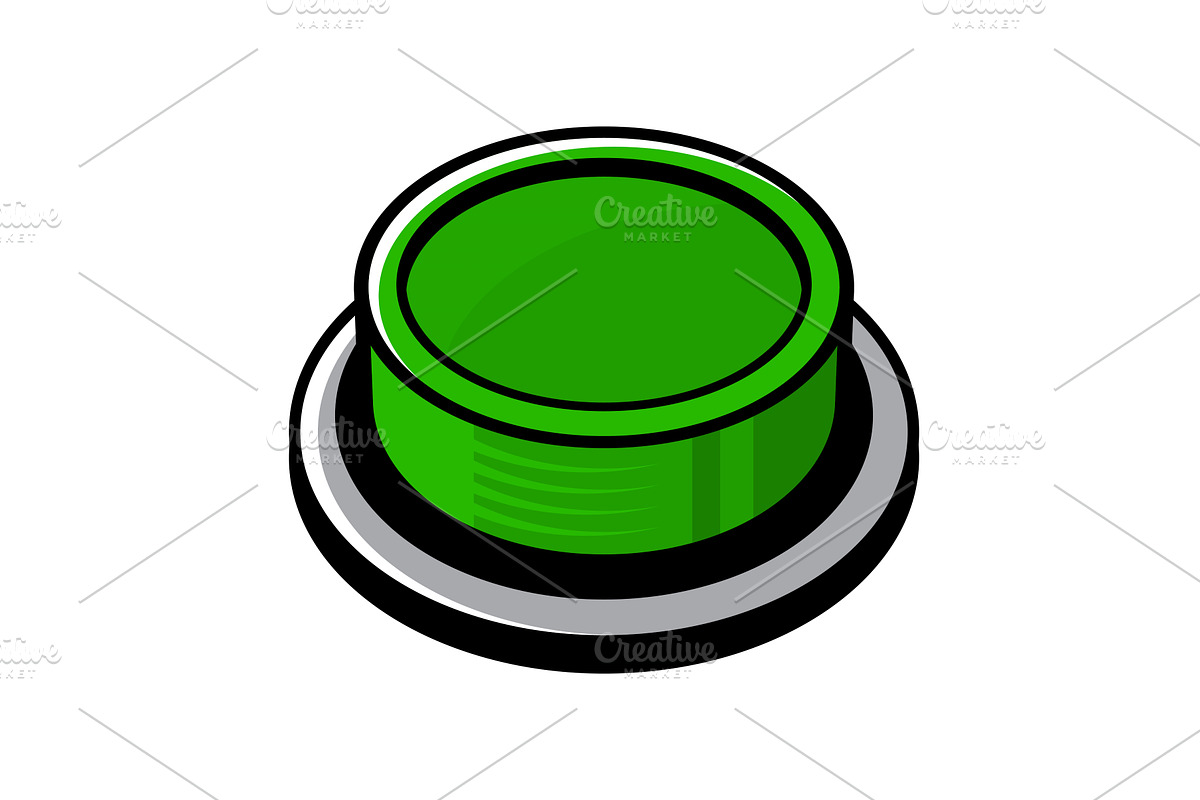 Big Green Button on White Background, an Object Illustration by in8finity