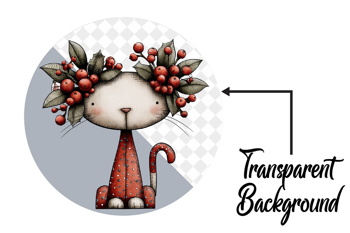 Whimsical Christmas Cats Clipart, an Illustration by Pixels.Craft (Photo 2 of 6)
